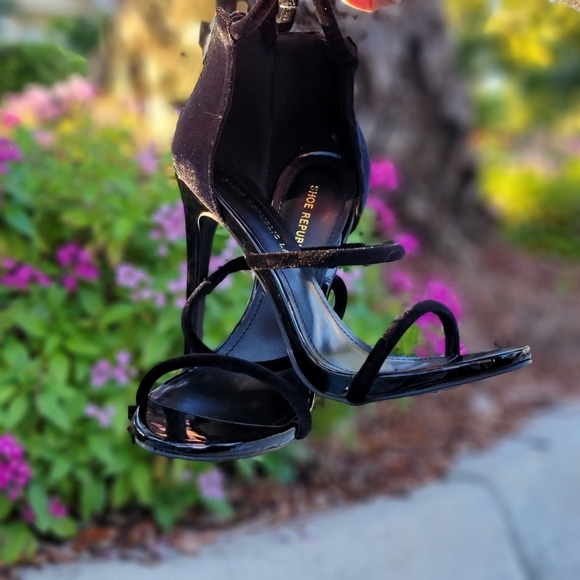 Women's Black Triple Strap High Heel Sandals - Picture 4 of 6